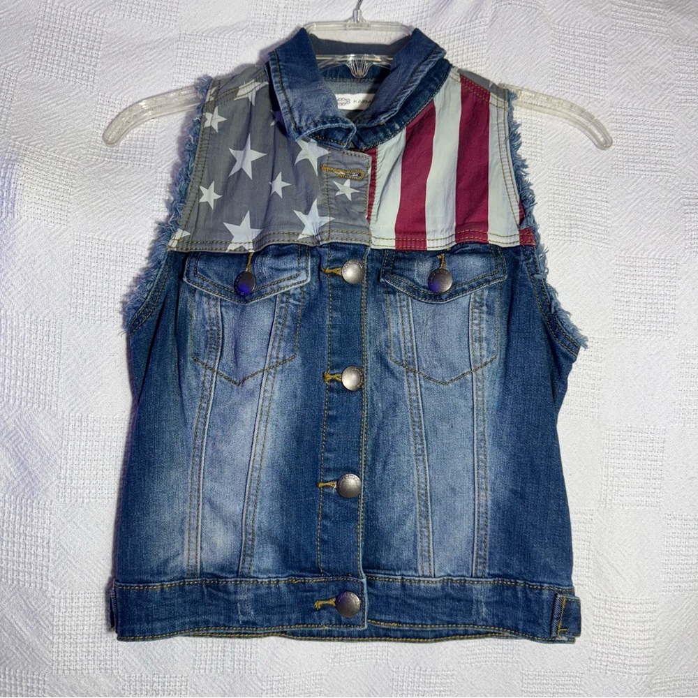 Karma Blue American Flag Denim Vest Women’s Size Small
